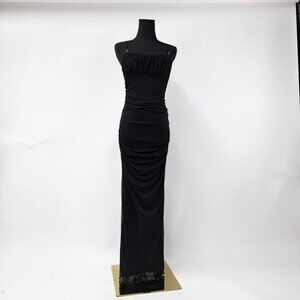 VINTAGE 90S STYLE BLACK RUCHED LONG MAXI DRESS